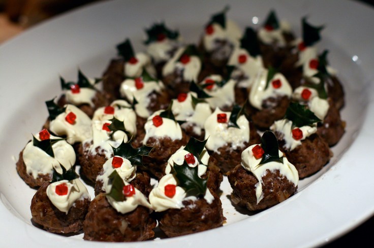 Christmas pudding meatballs with creme fraiche &amp; holly