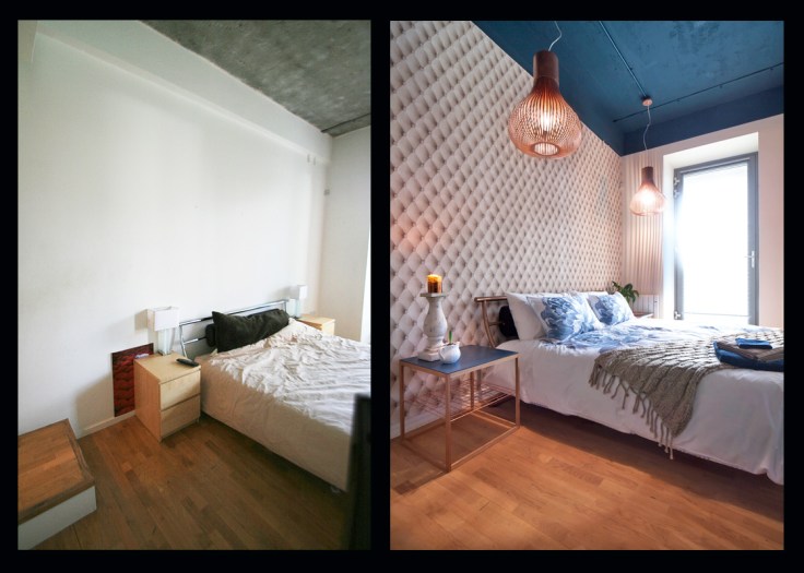 Glamorous industrial bedroom in apartment interior design