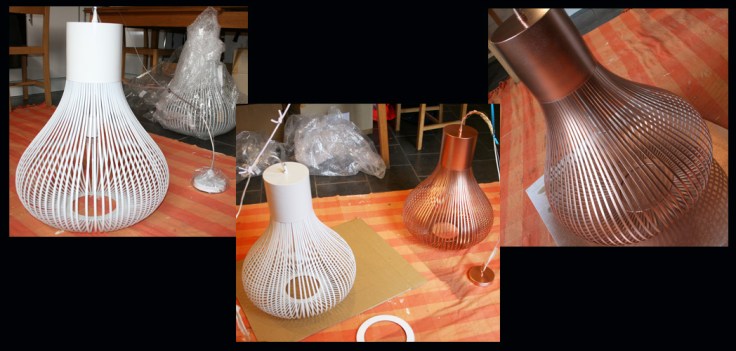 White pedants sprayed bright copper