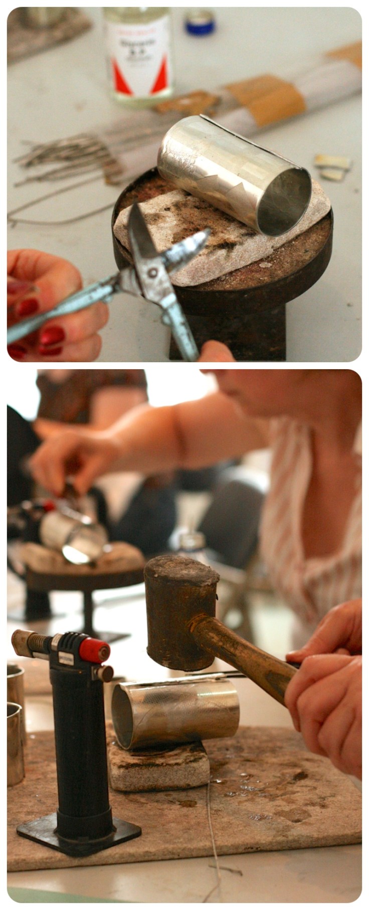 Learning how to work with pewter. Craft course at Manchester Craft Centre on pewter skills