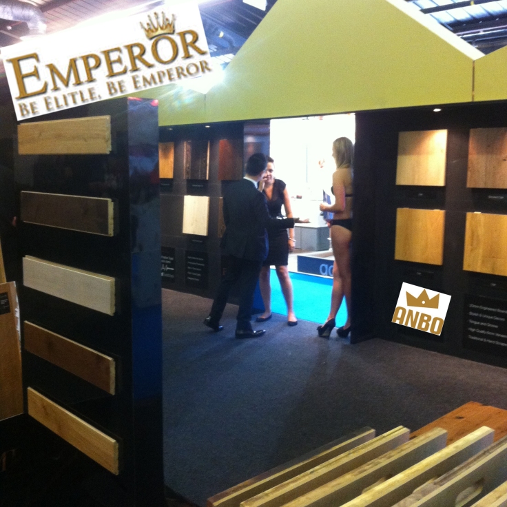 Anbo / Emperor Flooring stand using girls in Bikinis in 2013 at the Flooring Show