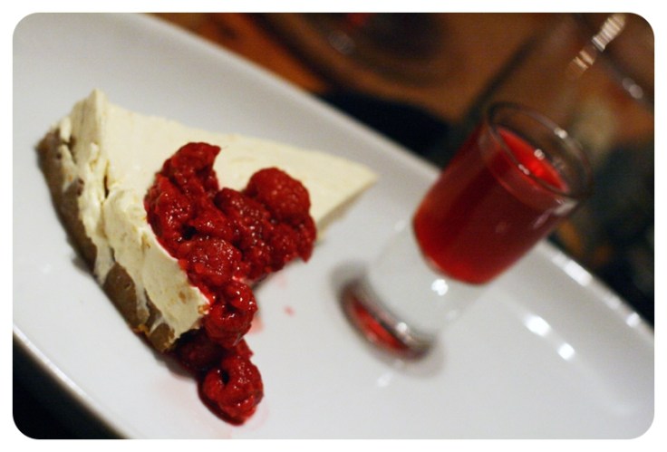 Raspberry cheesecake with a vodka raspberry shot
