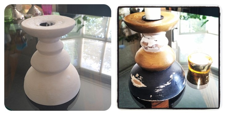 Upcycling a wooden candlestick in graphite grey, white and gold
