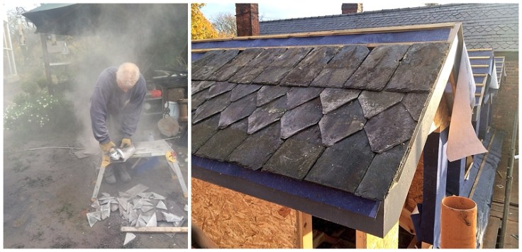 Fishtail slates being fitted to a new dormer roof