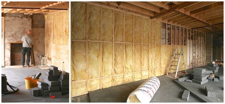 Acoustic insulation on party wall