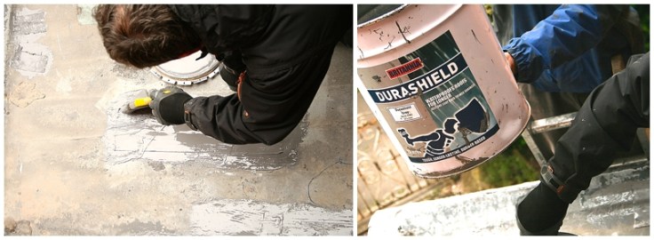 Durashield rubber paint being used on porch roof