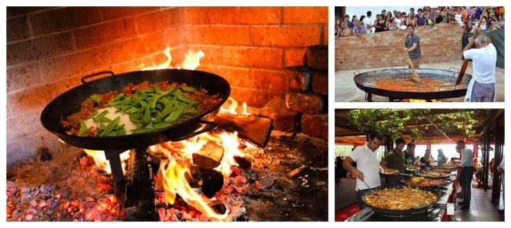 A pan of paella cooks in the Camino fireplace on Monday, Aug. 20, 2012 in Oakland, Calif. Moore's paella dish consists of rabbit, shellbeans, romano beans, tomato, chilies, rice, crepinette and is cooked in the restaurant fireplace for about twenty minutes. (Aric Crabb/Staff)